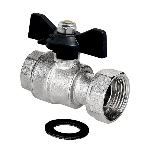 Кран шаровой ГОСТ с накидной гайкой ручка бабочка, латунь, внутренняя/внутренняя резьба  3/4,PN40 никель, RTP