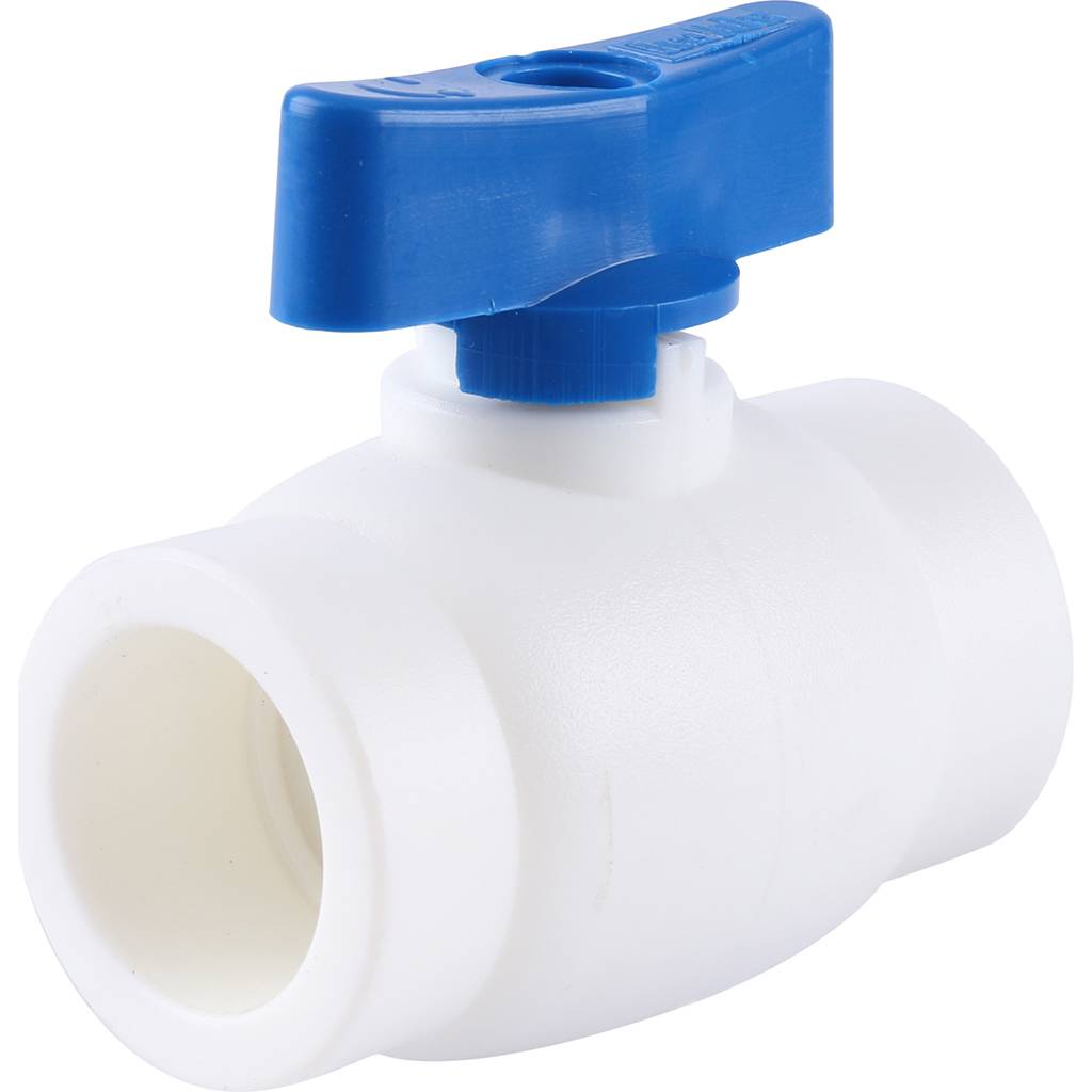Мини-кран шаровой Kalde с синей ручкой для полипропиленовых труб d=25 для полипропиленовых труб под сварку (цвет белый), 3242-vlm-250001