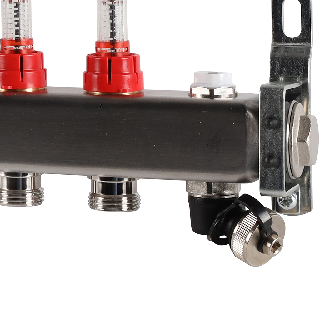 Коллектор из нержавеющей стали с расходомерами ROMMER, с клапаном вып. воздуха и сливом 10 выходов