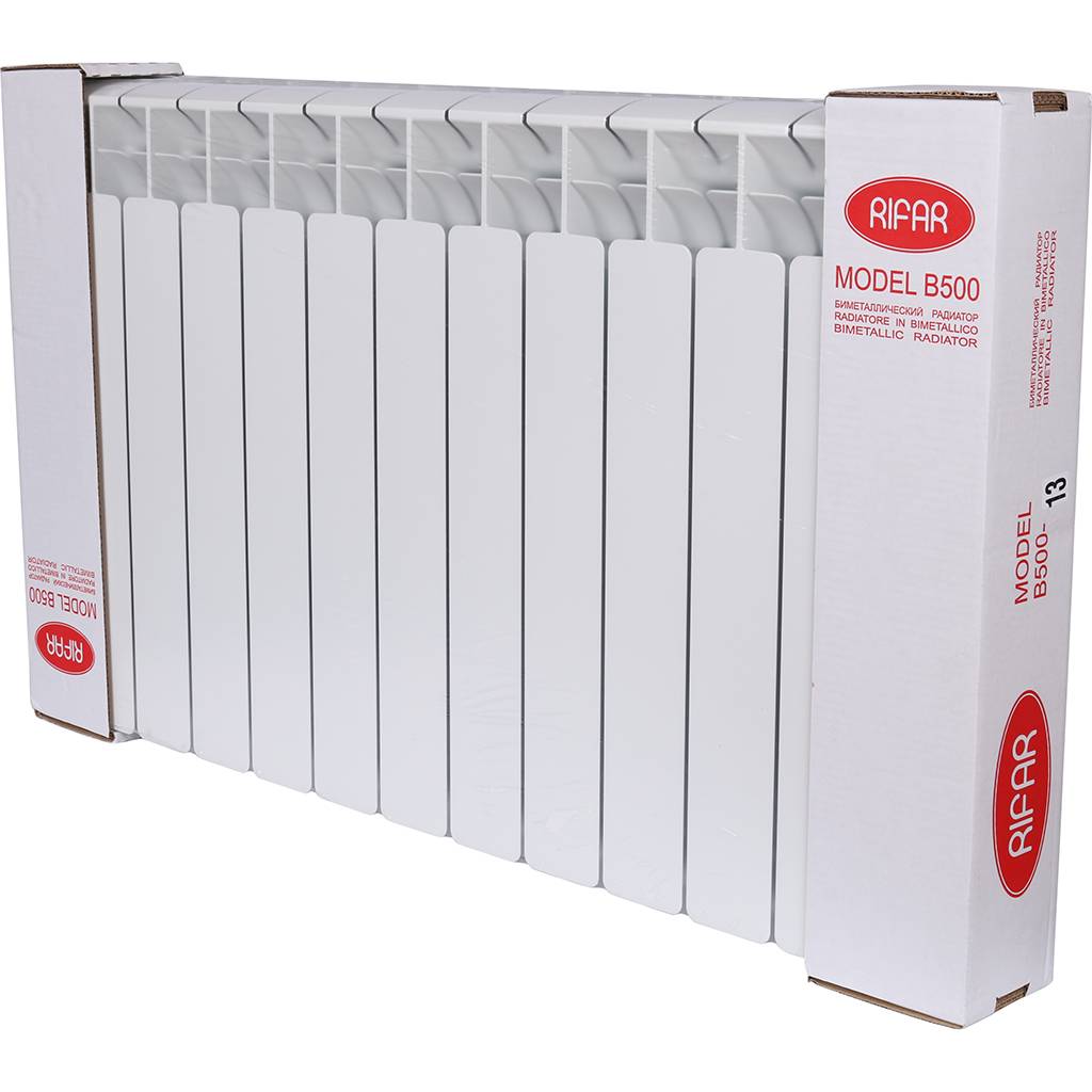 Радиатор биметаллический RIFAR BASE 500 13 секций боковое подключение (белый RAL 9016), 1RB50-13