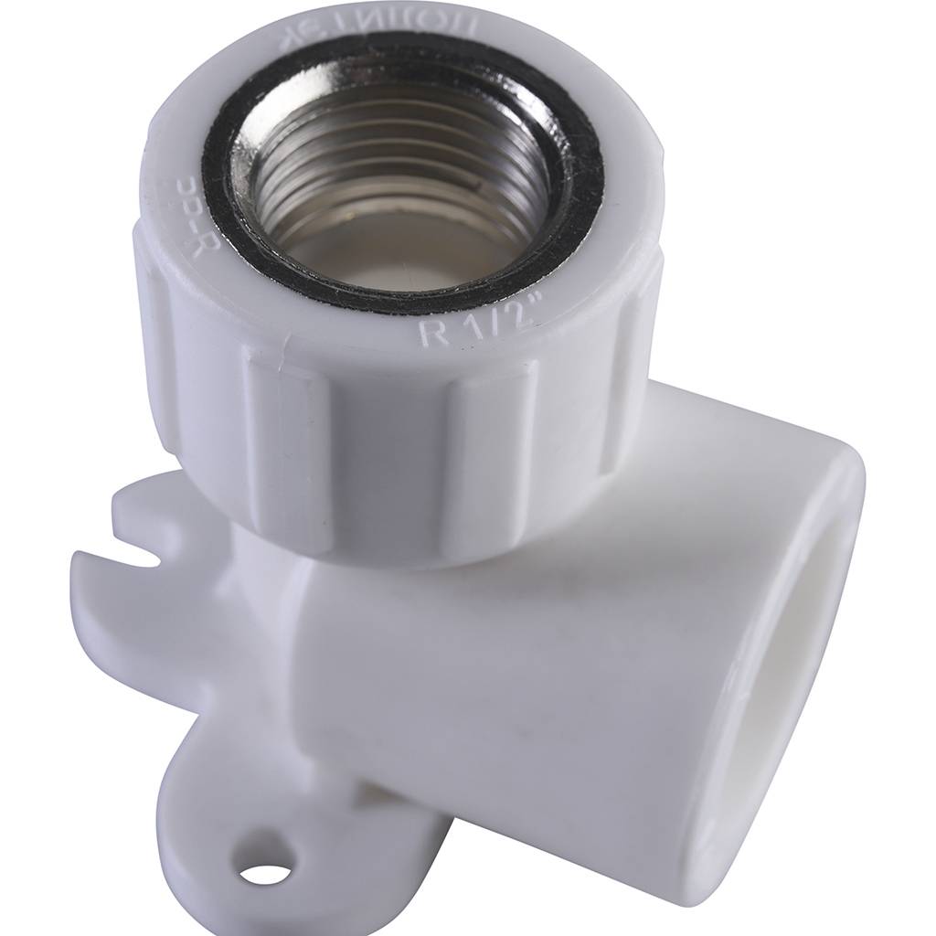 Угольник Политэк 25х1/2 с внутренней резьбой с креплением для полипропиленовых труб под сварку (цвет белый), 9400082512