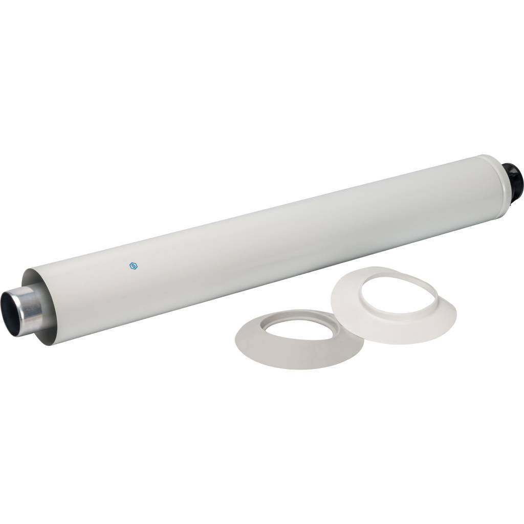 *SCA-6010-000830 STOUT Элемент дымохода DN60/100 конечный участок 830мм дымохода для горизонт. прохода через стену с оголовком из пластика, SCA-6010-000830