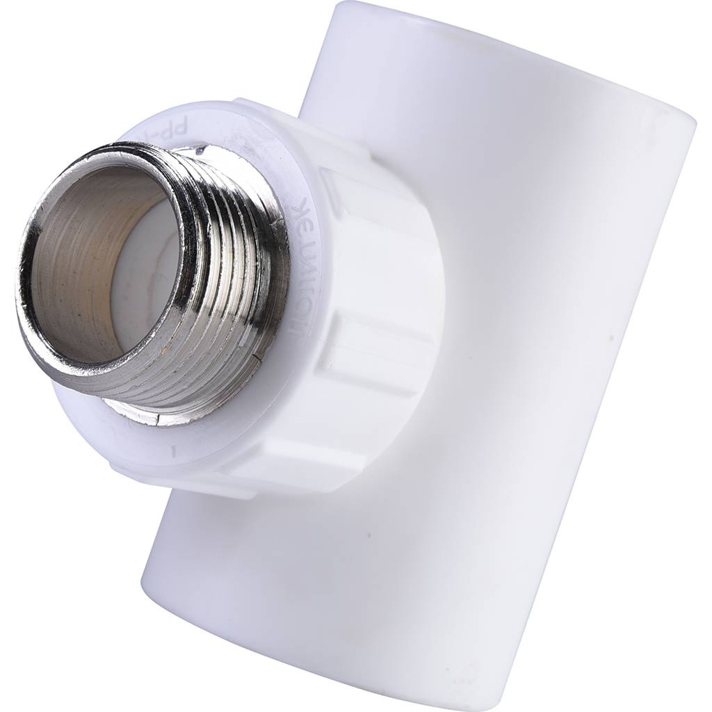 Тройник Политэк 32x3/4 с наружной резьбой для полипропиленовых труб под сварку (цвет белый), 9510003234