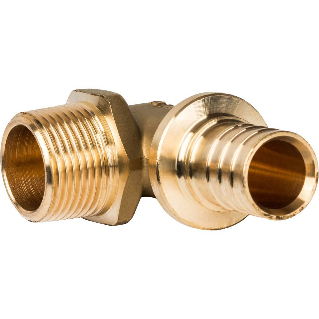 Угольник-переходник STOUT с наружной резьбой 25xR 3/4 для труб из сшитого полиэтилена аксиальный