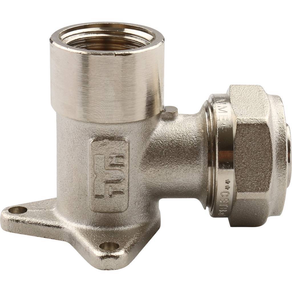 Угольник TIEMME с внутренней резьбой с креплением (20х2.0х1/2) для металлопластиковых труб винтовой, 1600027