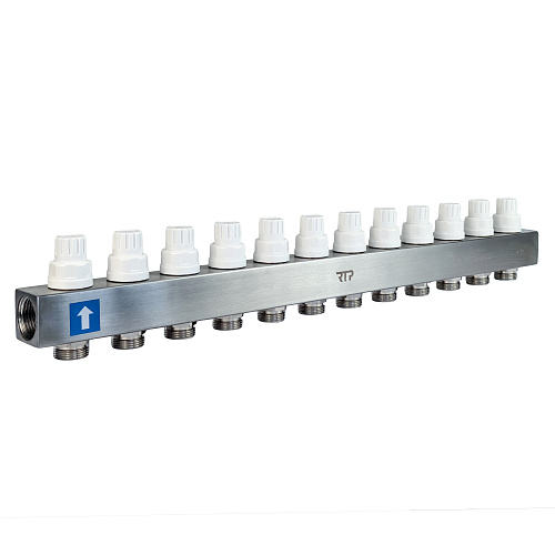 Коллекторная группа с расходомером и кронштейном (евроконус 3/4) нержавеющая сталь SUS 304 1х12 выходов, RTP