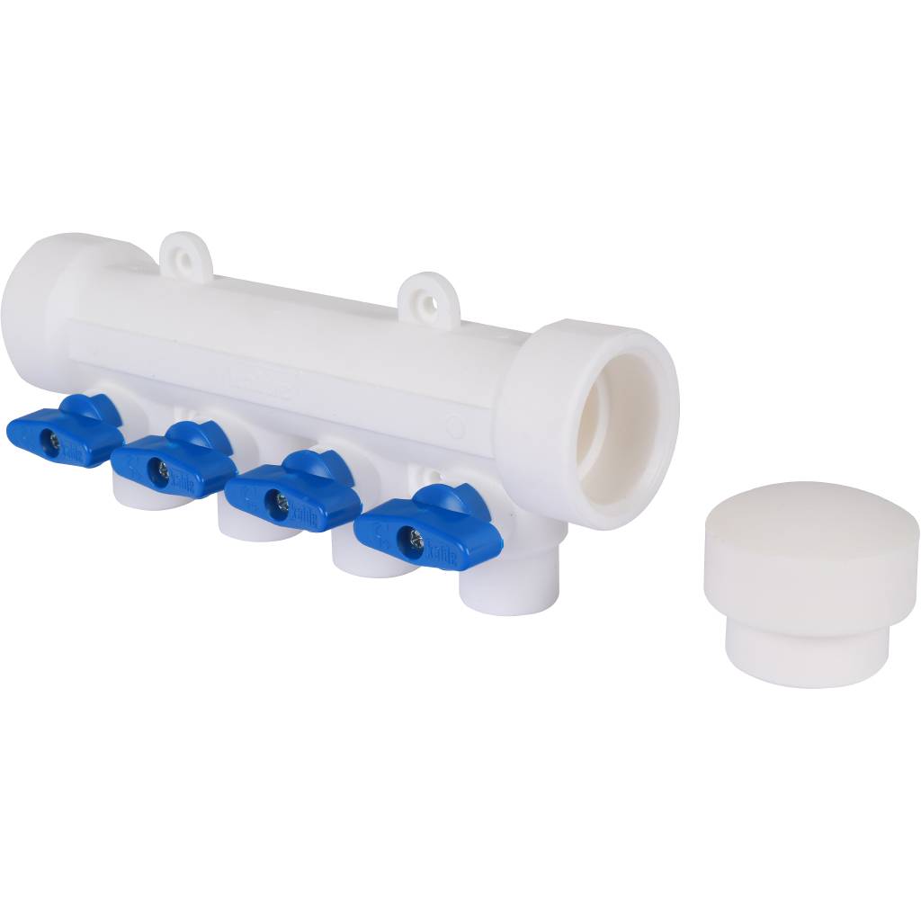 Коллектор с запорными кранами для полипропиленовых труб Kalde (4 выхода)