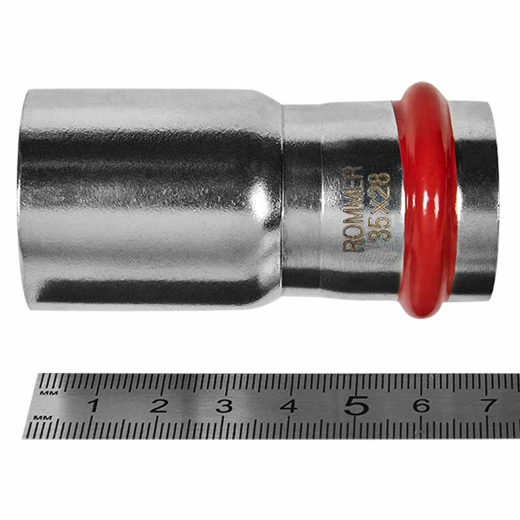 Муфта ROMMER переходная НПр-ВПр, 35х28, из нержавеющей стали прессовой, RSS-1020-003528