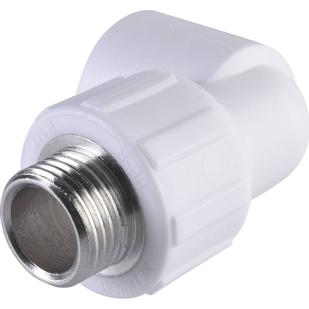 Угольник Политэк 20x1/2 с наружной резьбой для полипропиленовых труб под сварку (цвет белый), 9410002012