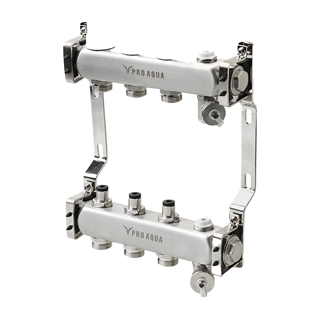 Коллекторный блок с регулировочными клапанами Pro Aqua 7 выходов, 430 мм, 1 x 3/4