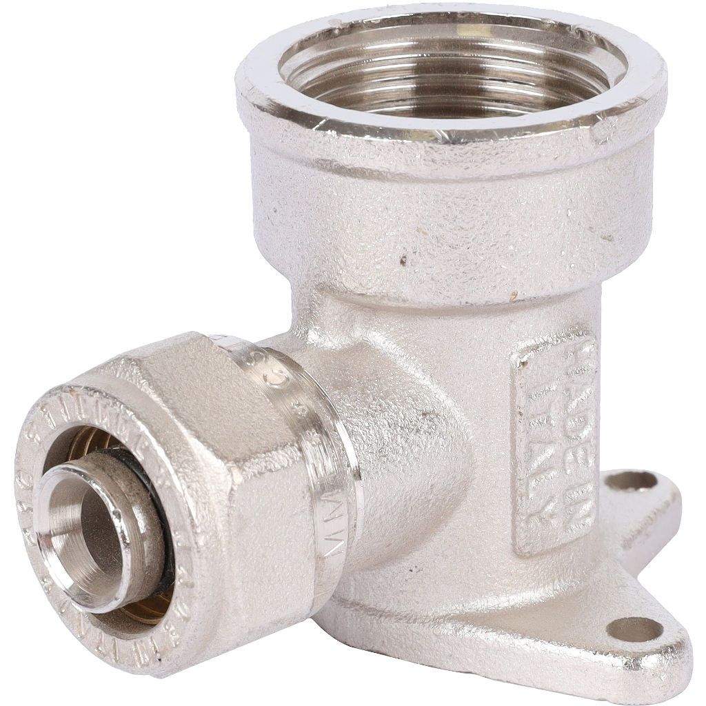 Угольник TIEMME с внутренней резьбой с креплением (16х2.0х3/4) для металлопластиковых труб винтовой, 1600096