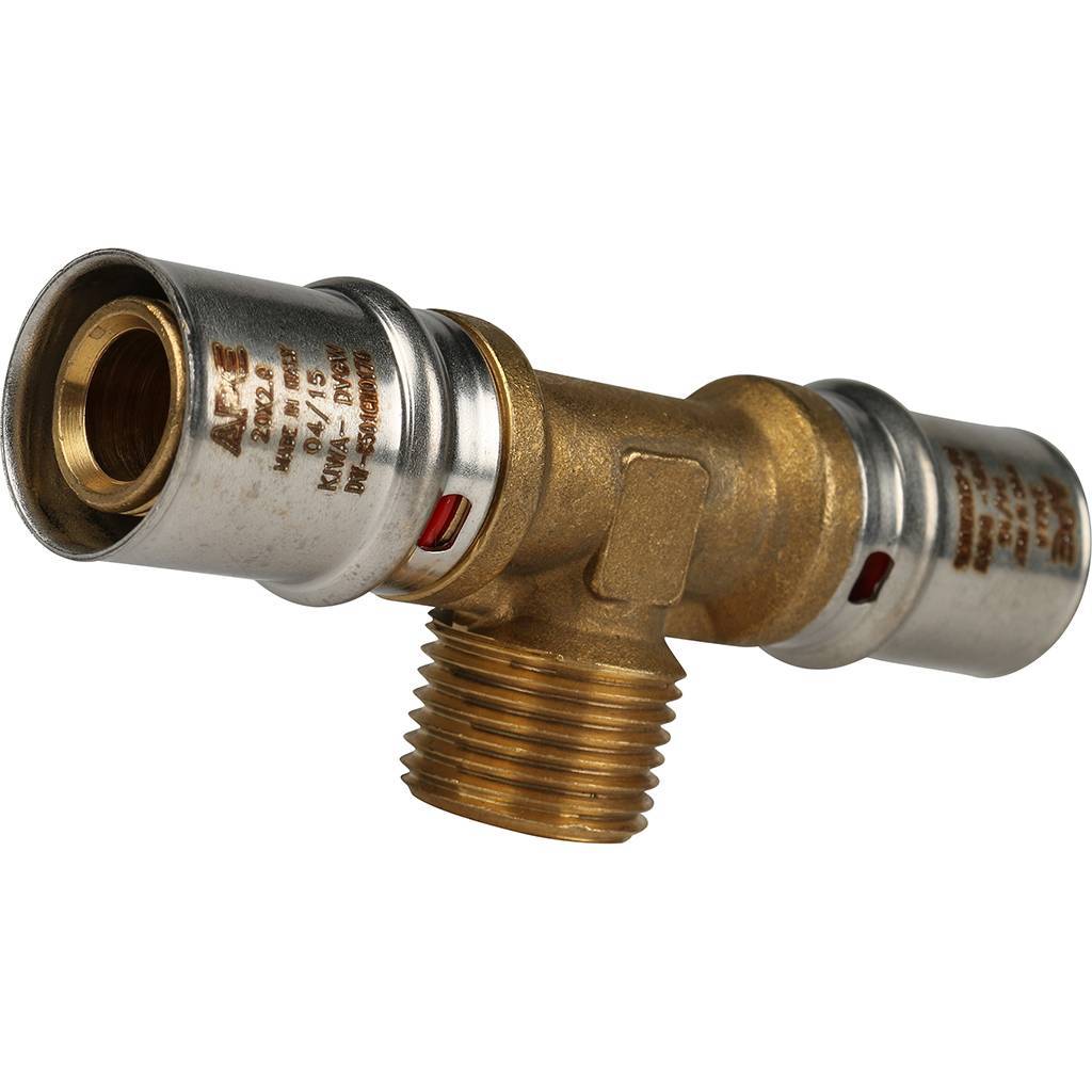 Тройник-переходник STOUT с наружной резьбой 20х1/2 х20 для металлопластиковых труб прессовой, SFP-0008-201220