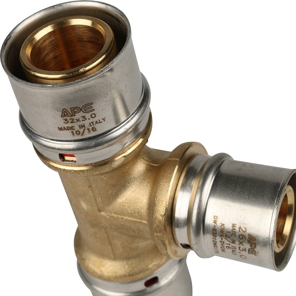 Тройник переходной STOUT 32х26х32 для металлопластиковых труб прессовой, SFP-0005-322632