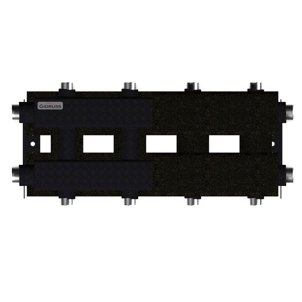 Модульный коллектор GIDRUSS MK-100-4DU.EPP (до 100 кВт, 2 магистрали G 11/4, 2+2 контура G 1, EPP-термоизоляция, 4D-кронштейны K.UMS, цвет - черный муар с серебром)