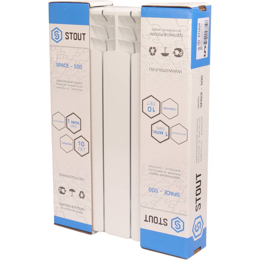 Радиатор биметаллический STOUT Space 500 5 секций боковое подключение RAL9016