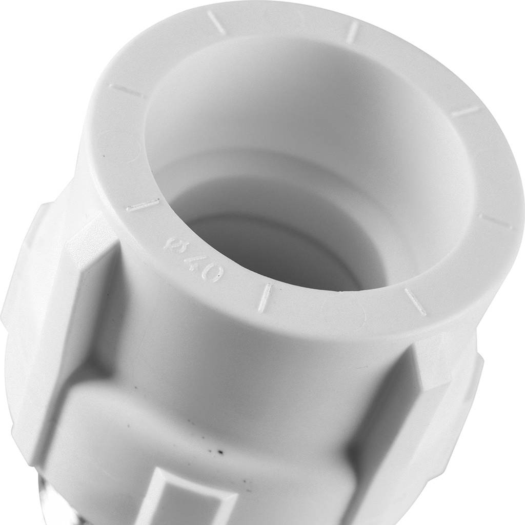 Муфта комбинированная Политэк 40x1 1/4 под шестигранник наруж. резьба для полипропиленовых труб под сварку (цвет белый), 9000040114