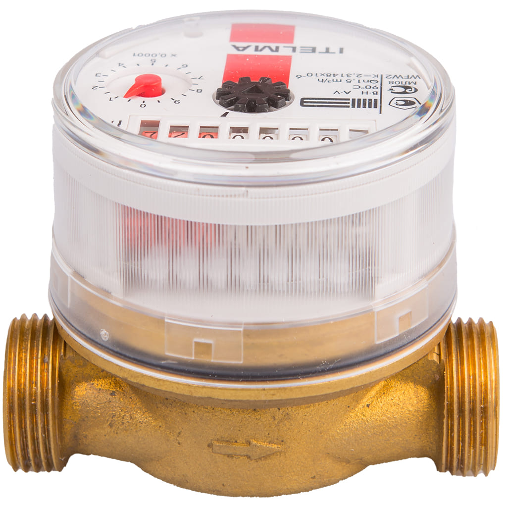 Счетчик горячей воды (Ду=15мм, L=80мм, Qном=1,5 м3/ч, импульсный выход ГЕРКОН, вес импульса =1 л), WFW24.D080-3-B-L-01-IP54