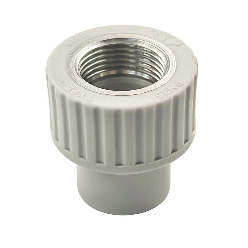 Муфта комбинированная PPR внутренняя резьба 20х3/4,  серый, РТП