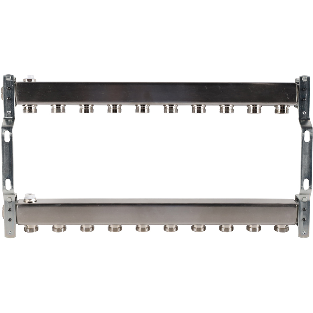 Коллектор из нержавеющей стали ROMMER для радиаторной разводки 10 выходов, RMS-4401-000010