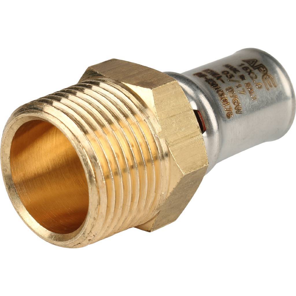 Переходник STOUT с наружной резьбой 3/4 x16 для металлопластиковых труб прессовой, SFP-0001-003416