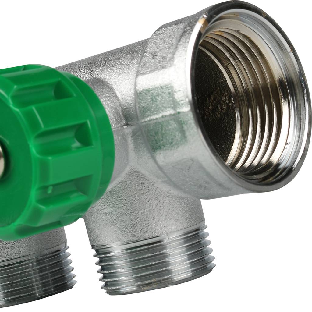 Коллектор распределительный FAR 1 , проходной, хромированный, 3 отвода 3/4  плоское уплотнение