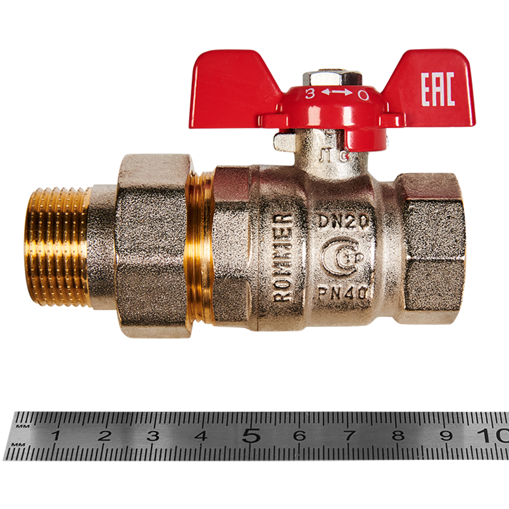 Кран шаровой с американкой ROMMER ВР/НР, ручка бабочка 3/4