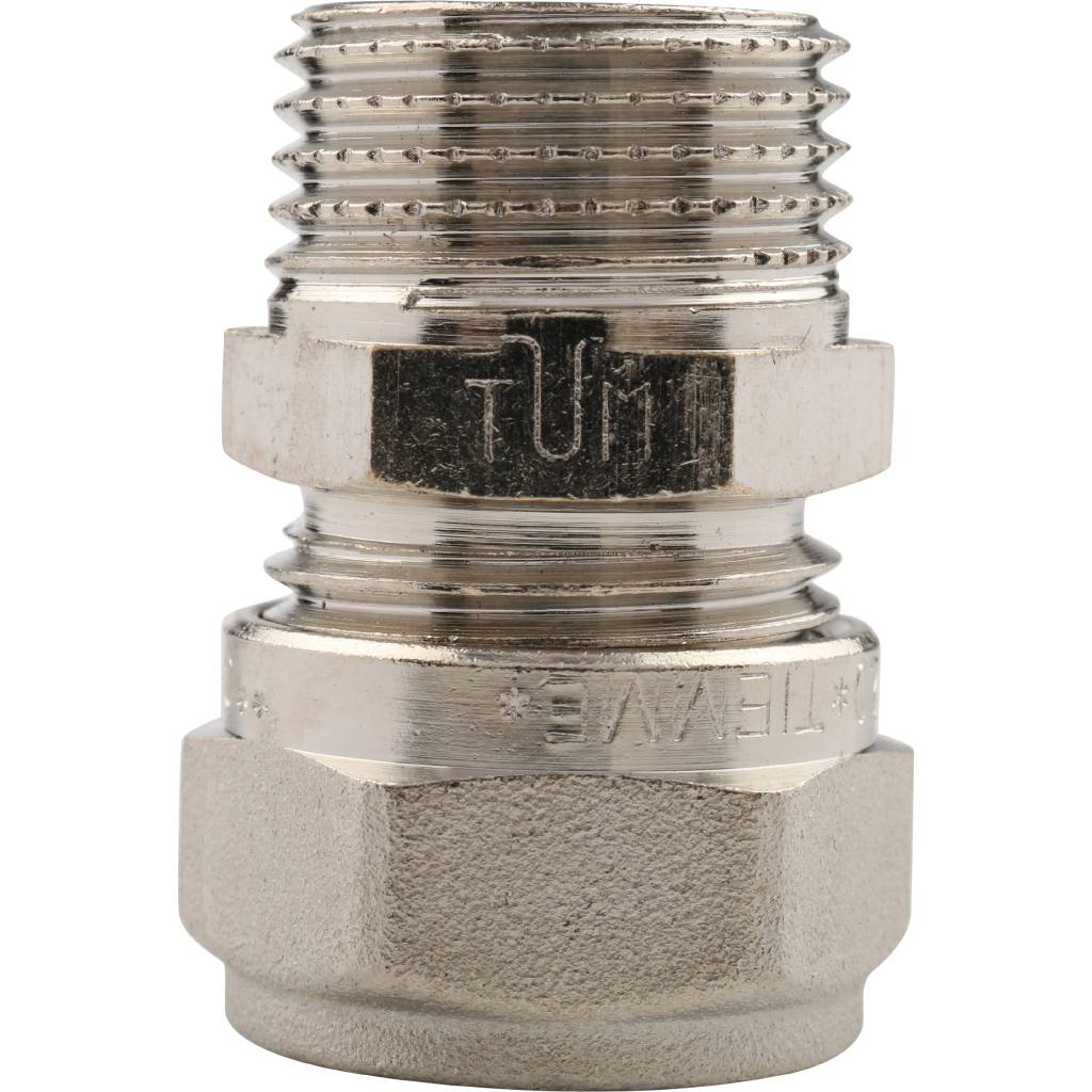 Муфта TIEMME с наружной резьбой (16х2.0х1/2) для металлопластиковых труб винтовой, 1600001