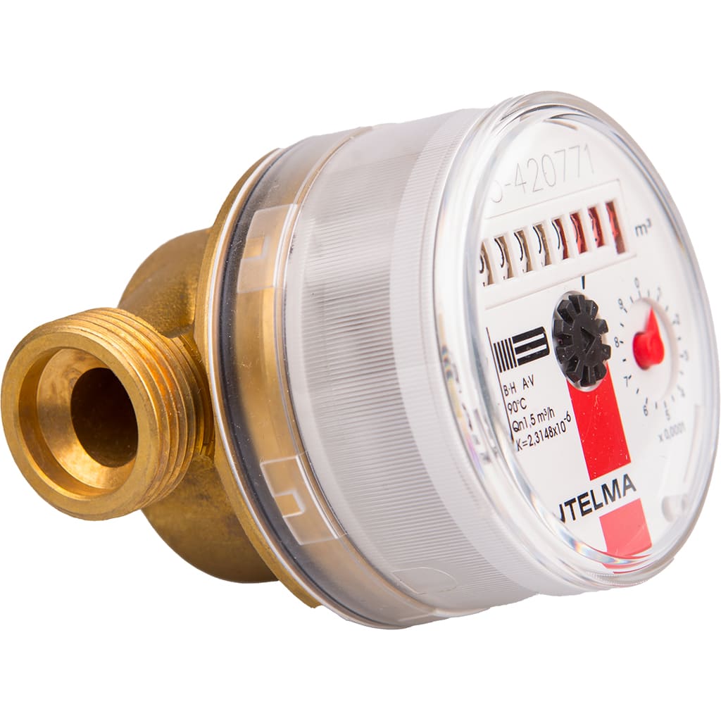 Счетчик горячей воды (Ду=15мм, L=80мм, Qном=1,5 м3/ч, импульсный выход ГЕРКОН, вес импульса =1 л), WFW24.D080-3-B-L-01-IP54