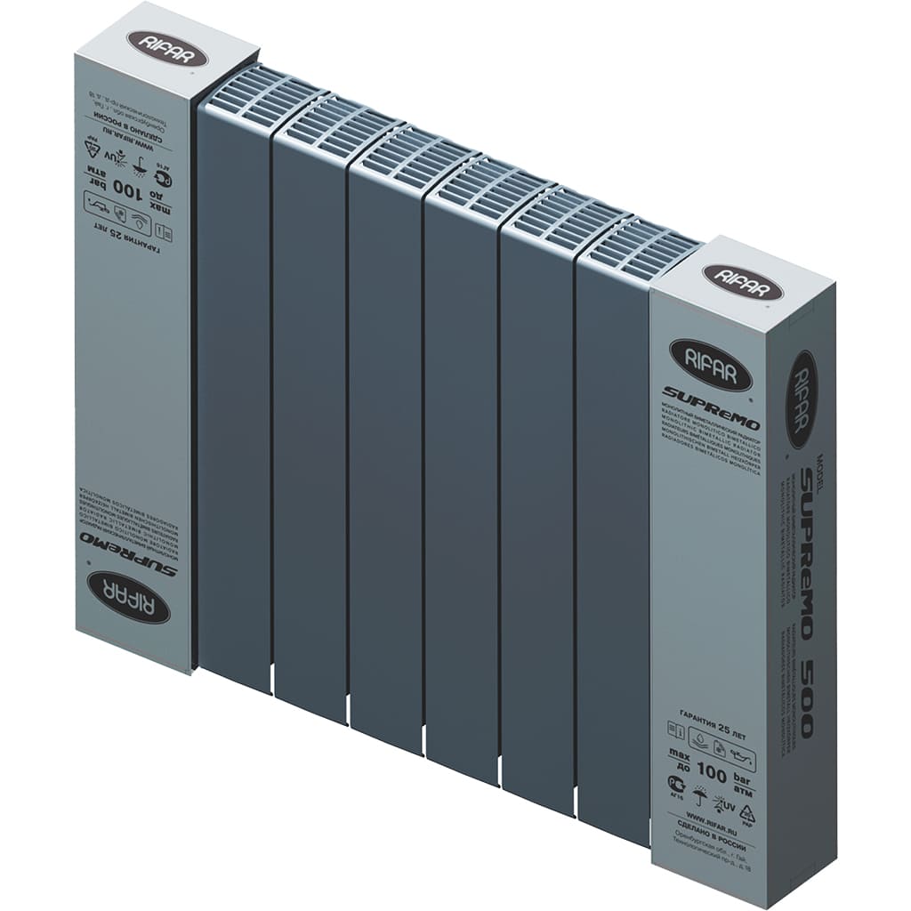 Радиатор биметаллический RIFAR SUPReMO 500 8 секций боковое подключение (цвет ТИТАН), 4RS50-8-TI