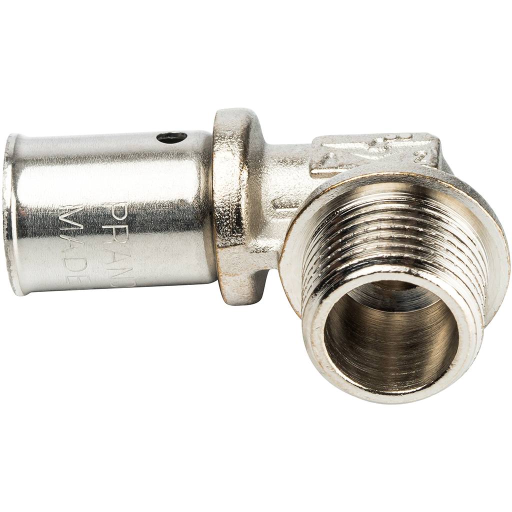 Угольник Prandelli Multyrama с нар.рез. (16х2,0)х1/2 для металлопластиковых труб прессовой, 109.05.51.6