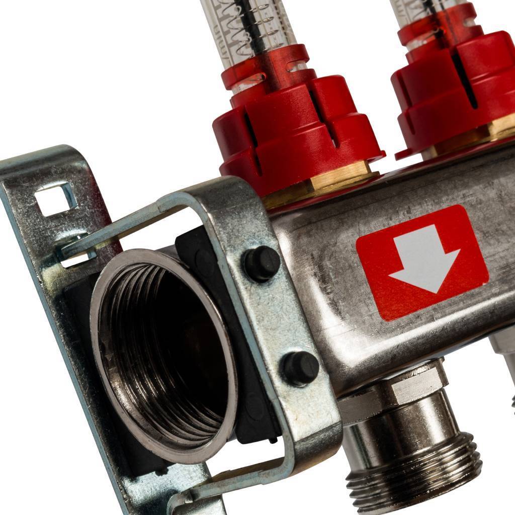 Коллектор из нержавеющей стали с расходомерами, с клапаном вып. воздуха и сливом STOUT 8 выходов, SMS-0927-000008