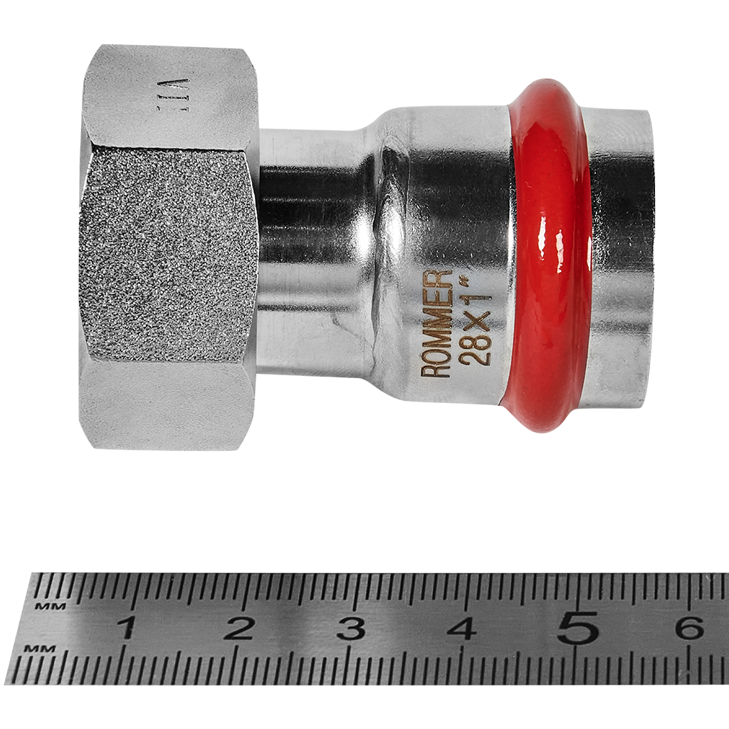 Переходник ROMMER с накидной гайкой-ВР 28х1 из нержавеющей стали прессовой