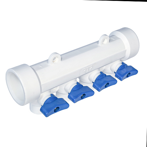 Коллектор с шаровым краном универсальный PPR 40х20/4, бел, RTP