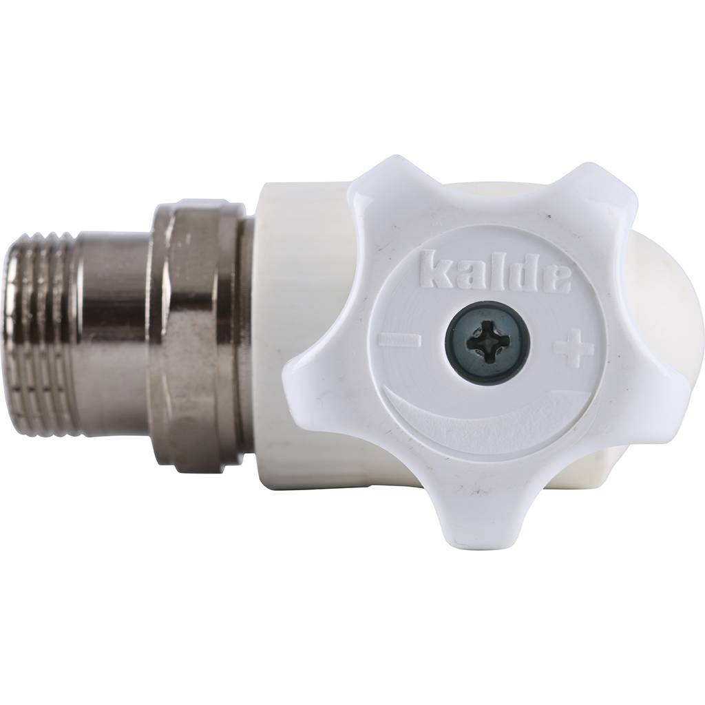 Кран шаровой Kalde разборный угловой с накидной гайкой 20x3/4 для полипропиленовых труб под сварку (цвет белый), 3242-vre-200c00