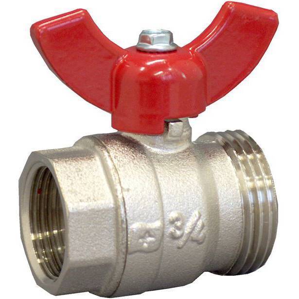 Кран шаровой Oventrop муфтовый G1 BP х G1 HP с плоским уплотнением ручка бабочка, 1406384