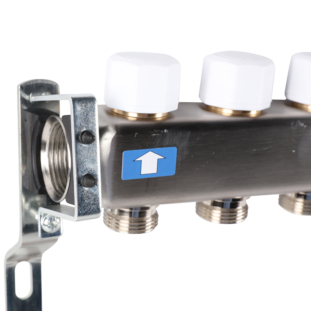 Коллектор из нержавеющей стали без расходомеров ROMMER, с клапаном вып. воздуха и сливом 10 выходов