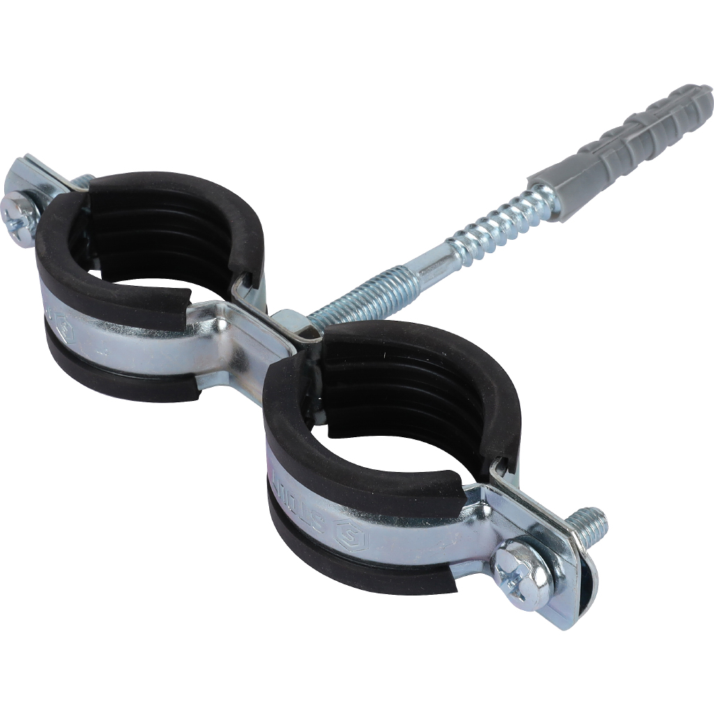 Комплект двойной хомут для труб STOUT хомут+шпилька шуруп +дюбель пластиковый 1 (32-35), SAC-0020-200001