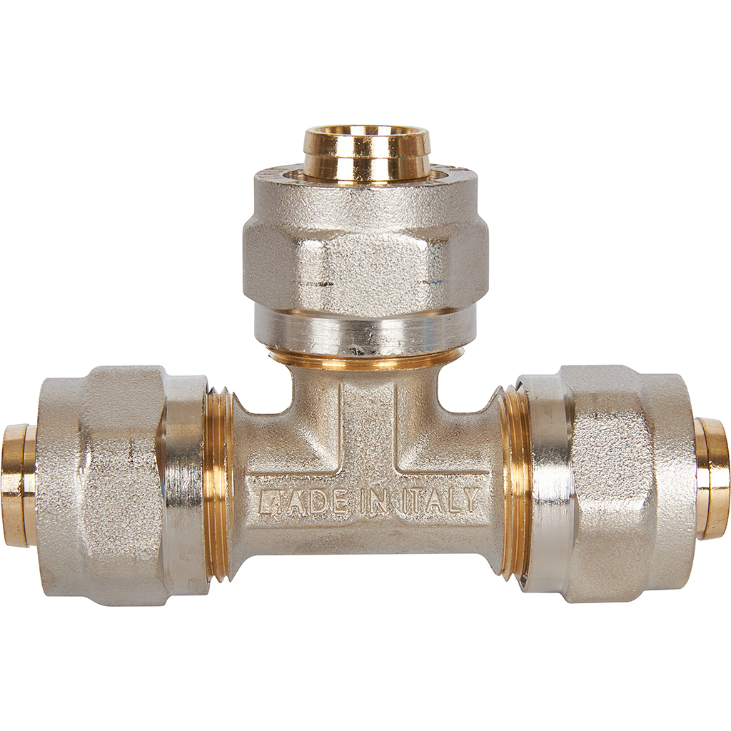 Тройник STOUT равнопроходный 20х20х20 для металлопластиковых труб винтовой, SFS-0009-000020