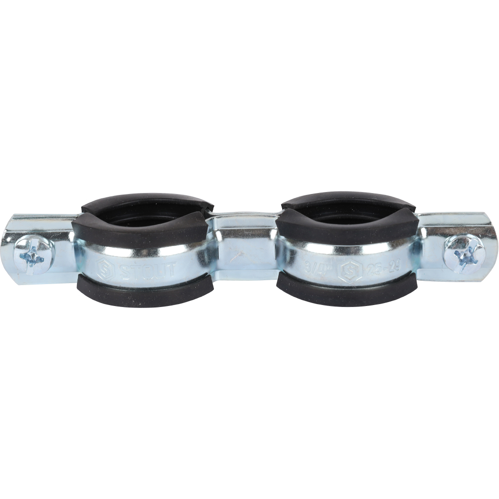 Комплект двойной хомут для труб STOUT хомут+шпилька шуруп +дюбель пластиковый 3/4 (25-29), SAC-0020-200034