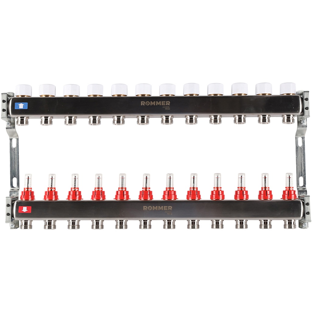 Коллектор из нержавеющей стали с расходомерами ROMMER 12 выходов, RMS-1200-000012