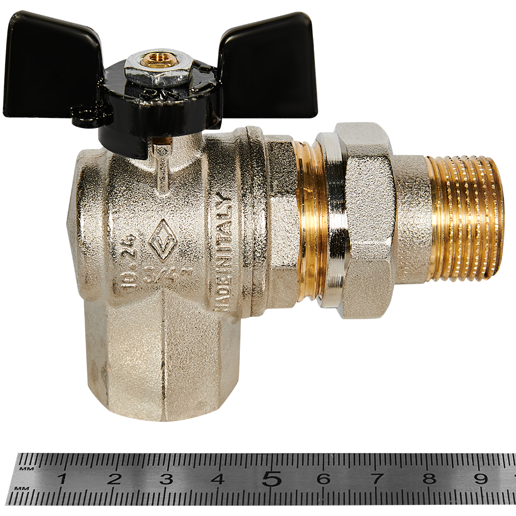 Кран шаровой BUGATTI Oregon угловой с полусгоном (ручка-бабочка) внут-наруж резьба 3/4