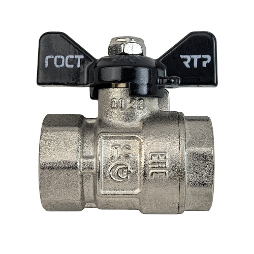 Кран шаровой ГОСТ ручка бабочка, латунь, внутренняя/внутренняя резьба 1,PN40 никель, RTP