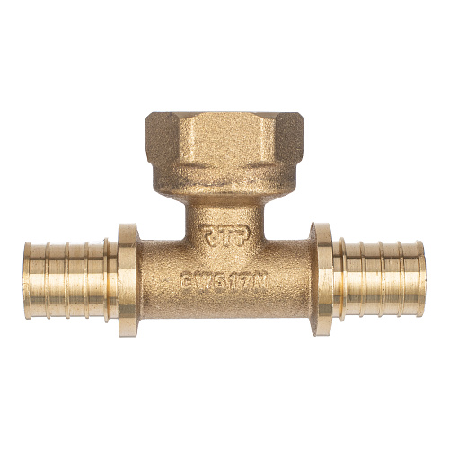 Тройник аксиальный, латунь, внутренняя резьба,20х3/4, желтый, RTP