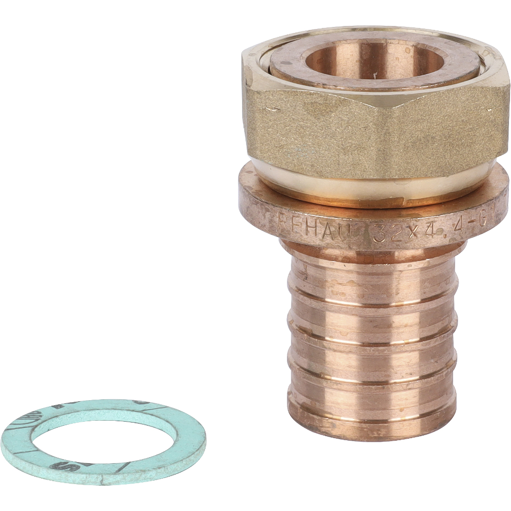 Переходник РЕХАУ RAUTITAN с накидной гайкой 32-G 1 RX+ для труб из сшитого полиэтилена аксиальный, 14563411001