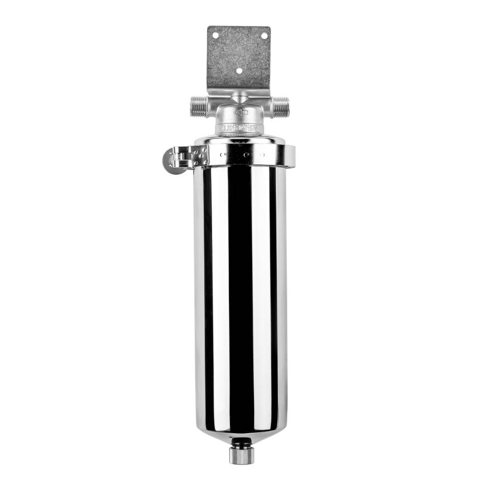 Корпус фильтра Гейзер премьер 10SL 1/2 нерж. сталь для хол. и горячей воды со сливом 1/2, 50752