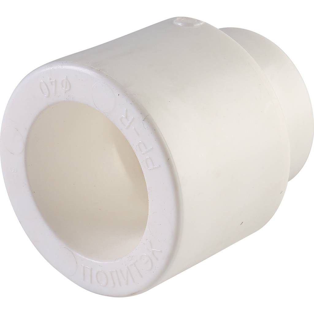 Муфта переходная внутр./наруж. Политэк 40х20 для полипропиленовых труб под сварку (цвет белый)