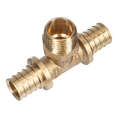 Тройник аксиальный, латунь, наружная резьба,20х1/2, желтый, RTP