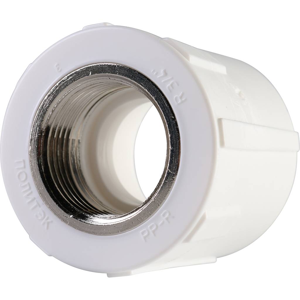 Муфта комбинированная Политэк 32х3/4 внутр. резьба для полипропиленовых труб под сварку (цвет белый), 9100003234