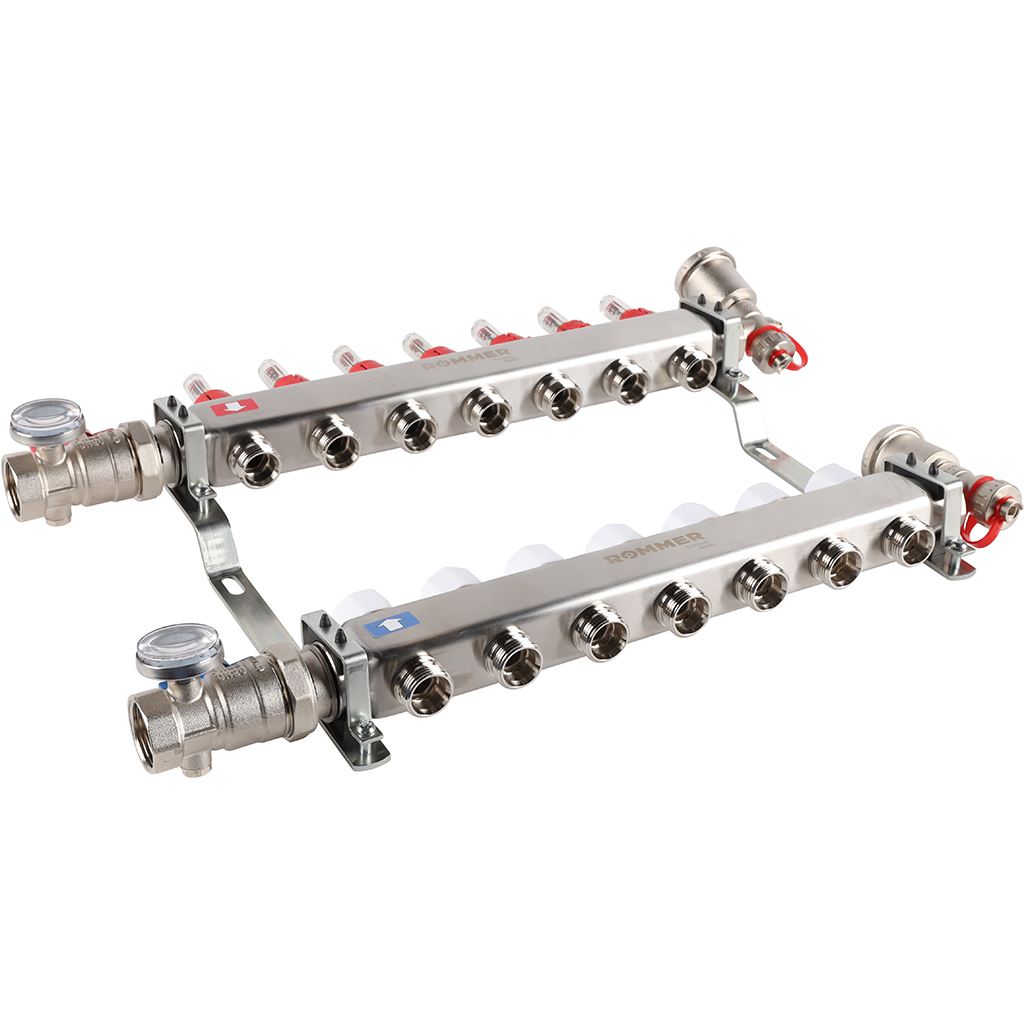 Коллектор из нержавеющей стали в сборе с расходомерами ROMMER 7 выходов, RMS-1210-000007