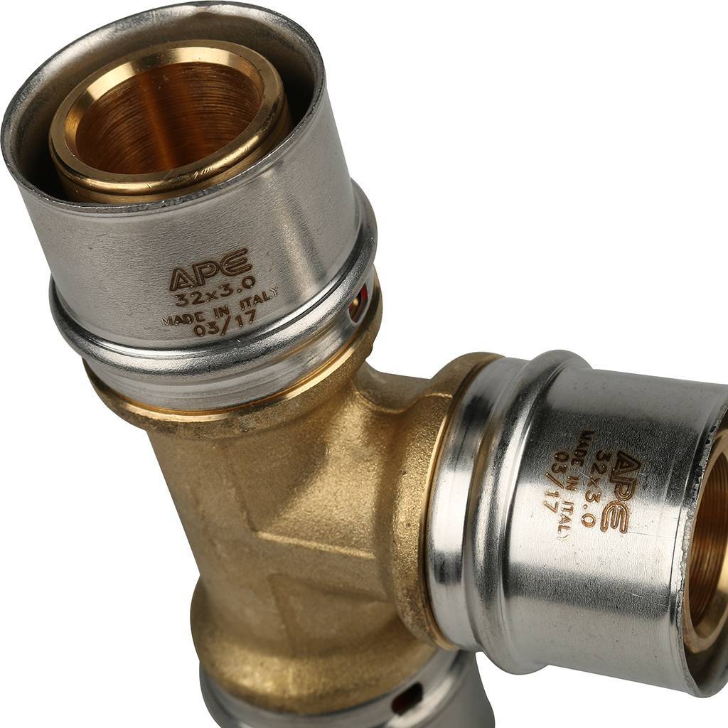 Тройник STOUT равнопроходный 32х32х32 для металлопластиковых труб прессовой, SFP-0006-323232